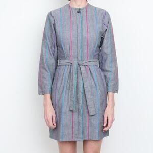 Vintage 1980s Woven Stripe 100% Cotton Mini Dress Size 4